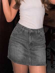 2026 Herbst Y2K Stil Damen Mid-To-Low Waist Sexy Mini Denim Rock Lässig Sommer - Dunkelgrau - Übersicht 3