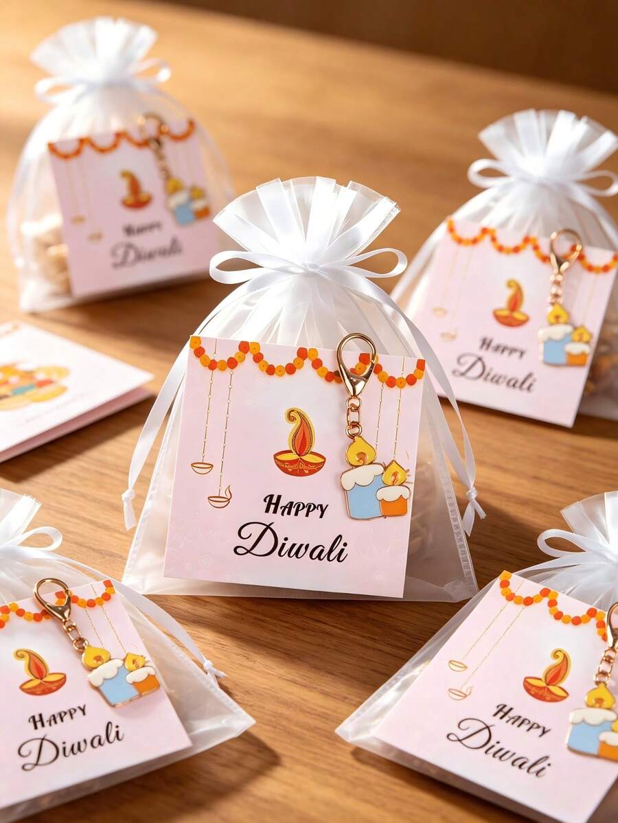 30/15/3pcs Diwali Gift Set, Including Candle Keychain, Hug Card "Happy Diwali", Festive Commemorative Gift, Suitable For Family Gatherings And Party Decorations, Commemorative Gifts, And Themed Party Thank-You Gifts. - Multicolor - View 1