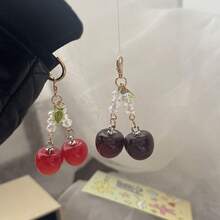 Sweet Cherry Crystal Beaded Pendant, Creative Flip Bag Zipper Charm, Phone Chain, Notebook Decoration, Bag Accessory - Multicolor - View 3