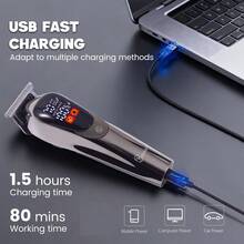 Hatteker 1pc USB Rechargeable Digital Display Electric Hair Clipper, Multi-Speed Adjustable Hair Trimmer For Men, Carving & Styling - View 3