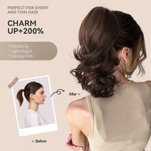 10 Inch Long Curly Ponytail Hair Extensions Clip-In Hair Pieces, For Women, Light Gray Brown And Bleached Blonde - White Highlight - View 6