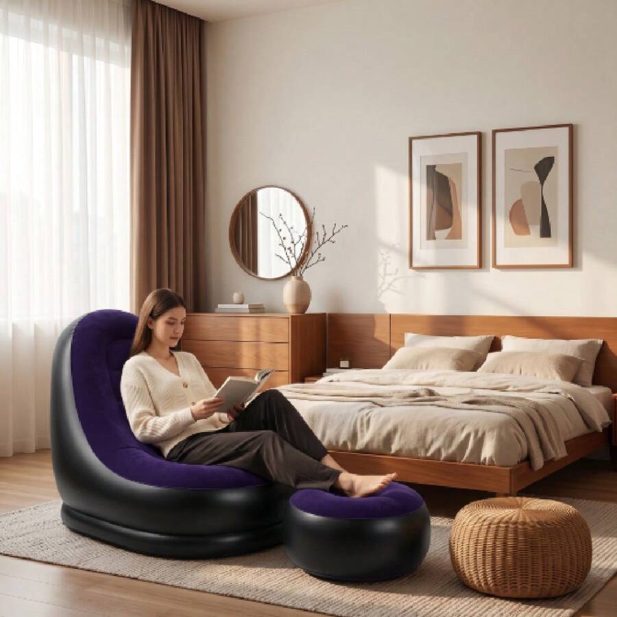 Inflatable Sofa, Soft Lounger With Footrest, Inflatable Sofa For Living Room, Outdoor Travel, Camping, Easy To Use - Purple - View 1
