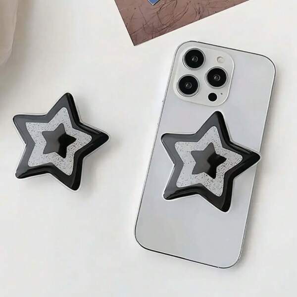 1pc Ins Style Star-Shaped Multi-Function Phone Airbag Stand - ABS Material, Retractable Back Adhesive, Multi-Function Desktop Support Stand, Shiny And Beautiful, Perfect For Desktop Space Optimization And Comfortable Viewing (Black)