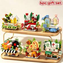6pcs Mini Commercial Street Scene Micro Particle Building Blocks Toy Set With Gift Bag, ABS Resin Material, DIY Handmade Educational Stress Relief Toy, Desktop Warm Healing Decor, Suitable For Building Block Enthusiasts, Window Display, Entryway Decoration. Birthday Party Halloween Thanksgiving Christmas Eid Back To School - Multicolor - View 18