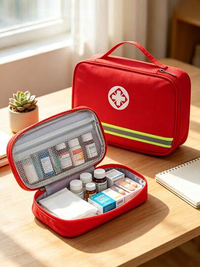 1pc Family Large-Capacity Medical Storage Bag With Tiered Large Openings For Portable Medicine Cabinet, Home Emergency First Aid Kits