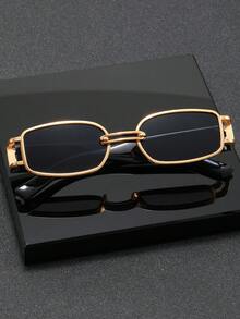 1 par de gafas de moda estilo hip-hop retro con marco cuadrado para hombres, perfectas para ropa de calle, reuniones sociales, viajes al aire libre y vacaciones en la playa - Dorado - Ver 7