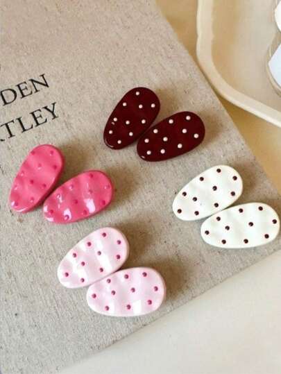 8pcs Women's Cute Colorful Polka Dot Oval Hair Clips, Sweet Versatile Side Hair Clips, Simple Elegant Bangs Clips, Cute Hair Accessories Alligator Hair Clips