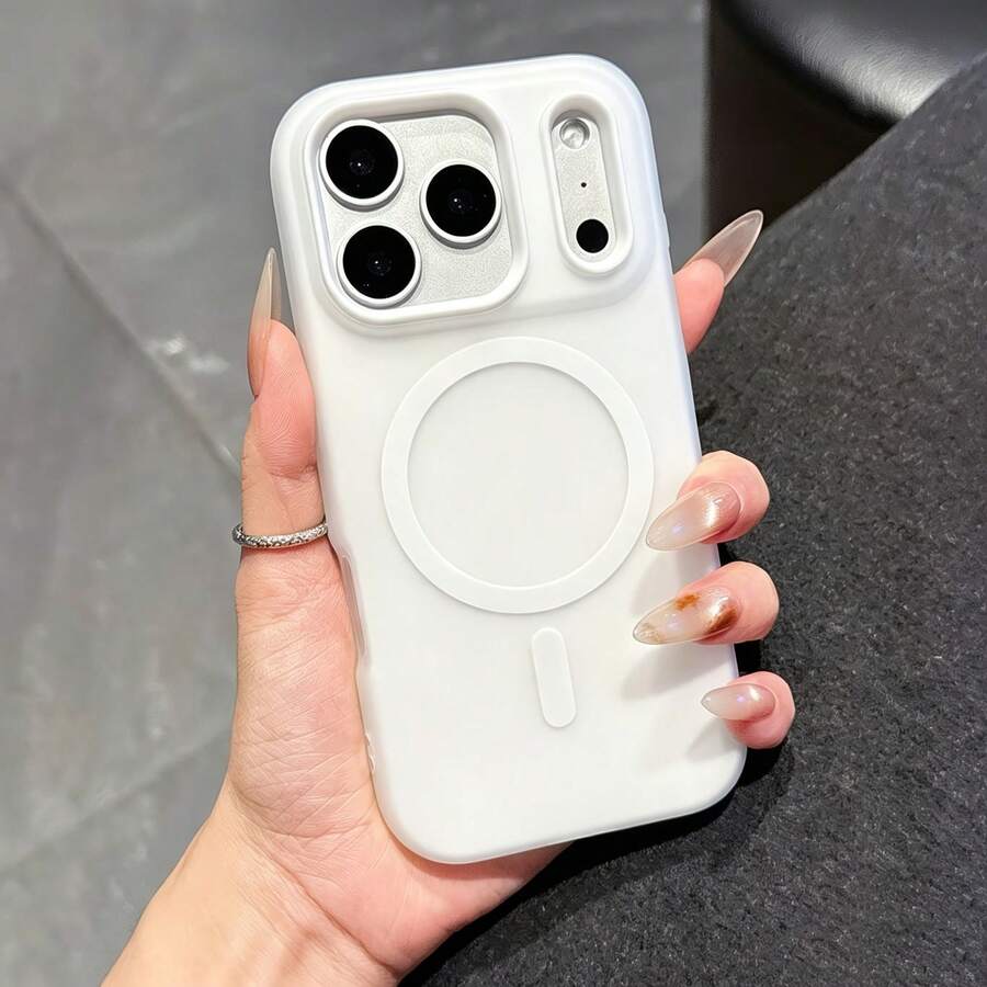 啞光淺白色極簡磁吸手機殼,相容 iPhone 17/17Air/17pro/17promax/16/16E/16PRO/16PROMAX/16PLUS 15 14 13 12 11 Pro Max,支援無線充電,柔軟矽膠背蓋 - 白色 - 查看 1