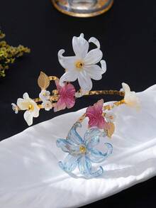1件小眾設計花卉手臂飾品 粉色漸層樹脂花朵開口手鐲 度假配件 - 藍白色 - 查看 4