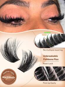 C/D Curl 204pcs Manga Style Spiky Lightweight Cluster False Eyelashes, Fluffy Anime Style Reusable Faux Mink Fairy Single Cluster Eyelash Extensions - 黑色 - 查看 1