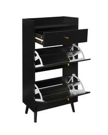 Rattan-Look Shoe Cabinet / Large Spacious Shoe Cabinet / Two-Tier Shelves / Easy To Clean / Load Capacity: Approx. 10 Kg / Suitable For Living Room, Entrance, Hallway - Black - View 10