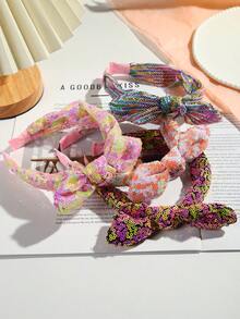1pc Kids Colorful Sequin Fabric Knotted Headband For Kids Daily School Wear - Multicolor - View 1