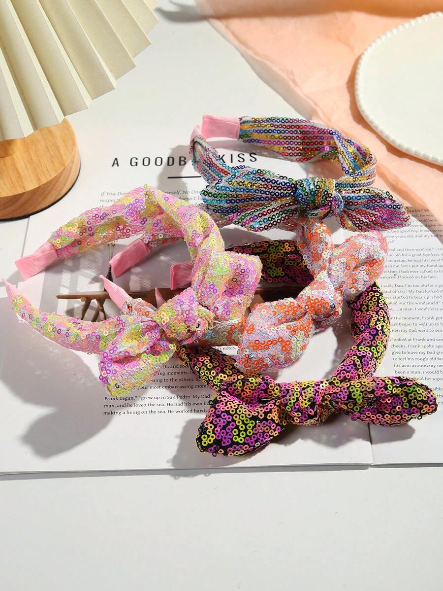 1pc Kids Colorful Sequin Fabric Knotted Headband For Kids Daily School Wear - Multicolor - View 1
