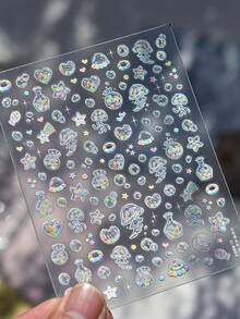 1片冰藍貝殼光銀燙金海洋壓紋3D防水自黏美甲貼紙，DIY裝飾用 - 彩色 - 查看 7