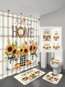 1/4pcs Thanksgiving Harvest Pumpkin Shower Curtain Set, With 12 Hooks Waterproof Polyester Bath Curtain, Bathroom Curtain, Privacy, Thickened, Durable Quick Dry, 180*180cm Size - A - View 14
