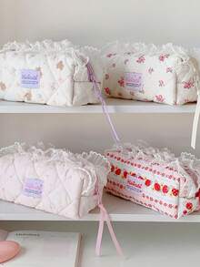 1 PC Little Bear Lace Pencil Bag Cream Colored Learning Supplies Storage Stationery Bag Student Portable Pencil Bag, Back To School, First Day Of School - Multicolor - View 8