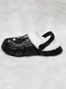 HOEASE Girls' Winter Plush Lined Garden Clogs, EVA Indoor Slippers, Slip-On Design, Comfortable Fabric Material, Ideal Gift For Halloween And Christmas - Black - View 6