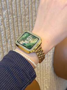 1件組適用於Apple Watch錶帶 38/40/41/42/44/45/46mm 不鏽鋼金屬金色細錶帶 + TPU全包覆防摔防刮保護殼，相容於Watch Series 11/Ultra/SE/10/9/8/7/6/5/4/3/2/1 錶帶與錶殼配件 - 金色 - 查看 4