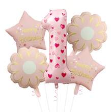 40 Inch Pastel Printed Number Foil Balloon Set, Floral & Heart Pattern Digital Mylar Balloons With Daisy Flower & Happy Birthday Star Balloons, Neutral Milestone Birthday Party Decorations, Photo Booth Supplies - Flower Balloon - View 22
