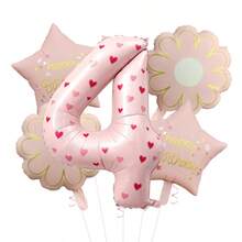 40 Inch Pastel Printed Number Foil Balloon Set, Floral & Heart Pattern Digital Mylar Balloons With Daisy Flower & Happy Birthday Star Balloons, Neutral Milestone Birthday Party Decorations, Photo Booth Supplies - Flower Balloon - View 43