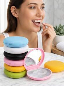 Orthodontic Retainer Storage Box With Mirror, Magnetic Portable Invisible Braces And Denture Case, Detachable Slim Travel Storage Box, Suitable For Retainers, Night Guards, Home And Travel Essential - Multicolor - View 9