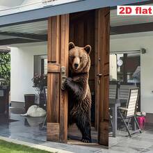 2D Flat Banner 1pc, Polyester Material, Door Frame Banner, 2D Door Banner, Hungry Brown Bear Opening Door, Door Cover Banner, Polyester Material, Multi-Functional Hanging Decoration, No Electricity Required, Suitable For Most Doors Universal Use, Seasonal Party Decoration - Multicolor - View 6