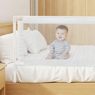 Barra de seg uridad para cama de niño pequeño, barandilla de protección para cama infantil con tubo de hierro y tela Oxford, altura ajustable, para cama Queen Size, 3 lados, gris