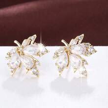 1 Pair Elegant Maple Leaf Design Cubic Zirconia Stud Earrings For Women, Casual Gift Design - Multicolor - View 16