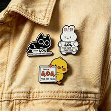 1Pc Cute 404 Error Animal Enamel Pin Funny Cartoon Black Cat Bunny Duck Brooches For Programmers Backpack Clothes Decor Daily Jewelry Gift - Multicolor - View 6