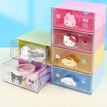 Miniso Sanrio Character Storage Box, Single Layer Drawer Box With Figurine Handle, Smooth Sliding Design, Desktop Stationery & Sundries Organizer (1pc) - Multicolor - View 1