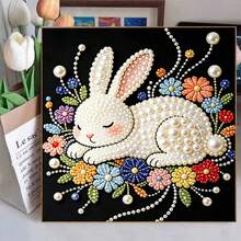 1pc 3D Pearl Diamond Painting Kit, DIY Embossed Rhinestone Mosaic Art Set With Full Accessories, Whale/Castle/Rabbit Tree Pattern Handmade Wall Decor Gift For Girls Home Bedroom Ornament - Multicolor - View 11