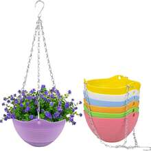 Set 7 Warna Pot Gantung Penyiraman Otomatis, Pot Bunga Taman Dalam/Luar Ruangan dengan Lubang Drainase dan Rantai Gantung - Model baru - View 2