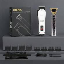 HIENA Professional 2-Piece Hair Clipper Set, Dragon Pattern Carved T-Blade Trimmer, Wireless LED Display Hair Clipper Set With 8 Limit Combs, Salon And Home Hair Trimming Tool - White - View 9