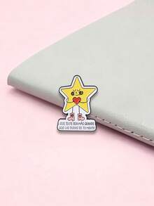 Yellow Holding Heart Star Enamel Pin Spanish Healing Self Love Positive Slogan Lapel Badge - Yellow - View 6