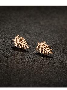 1 par de pendientes de acero inoxidable con diseño de hoja, pendientes de planta clásicos y sencillos para mujer, joyería para fiesta y regalo - GED652 - Ver 11