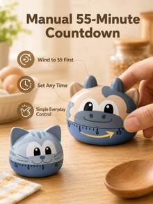 1pc Mechanical Kitchen Timer, No Battery, Colorful Animal Face Design And Dome-Shaped Body. Manually Rotatable ABS Timer Has A 55-Minute Countdown Function, Making It Ideal For Use In The Kitchen, For Studying, And For Back-To-School Season. - Multicolor - View 7