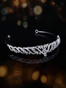 1 pieza Diadema de corona pequeña de aleación con strass, adecuada para fiestas, cumpleaños y bodas - Plateado - Ver 6