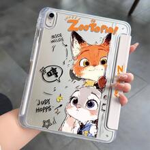Disney Zootopia Judy & Nick Tablet Protective Case With Multi-Fold Stand, Flip Cover Design, Bluetooth Stylus Slot, Stitch Cartoon Character Printed On Both Sides, Shockproof And Anti-Drop, Multiple Folding Angles For Different Use, Artistic Design, Suitable For IPad/Air/Pro Models - White - View 2