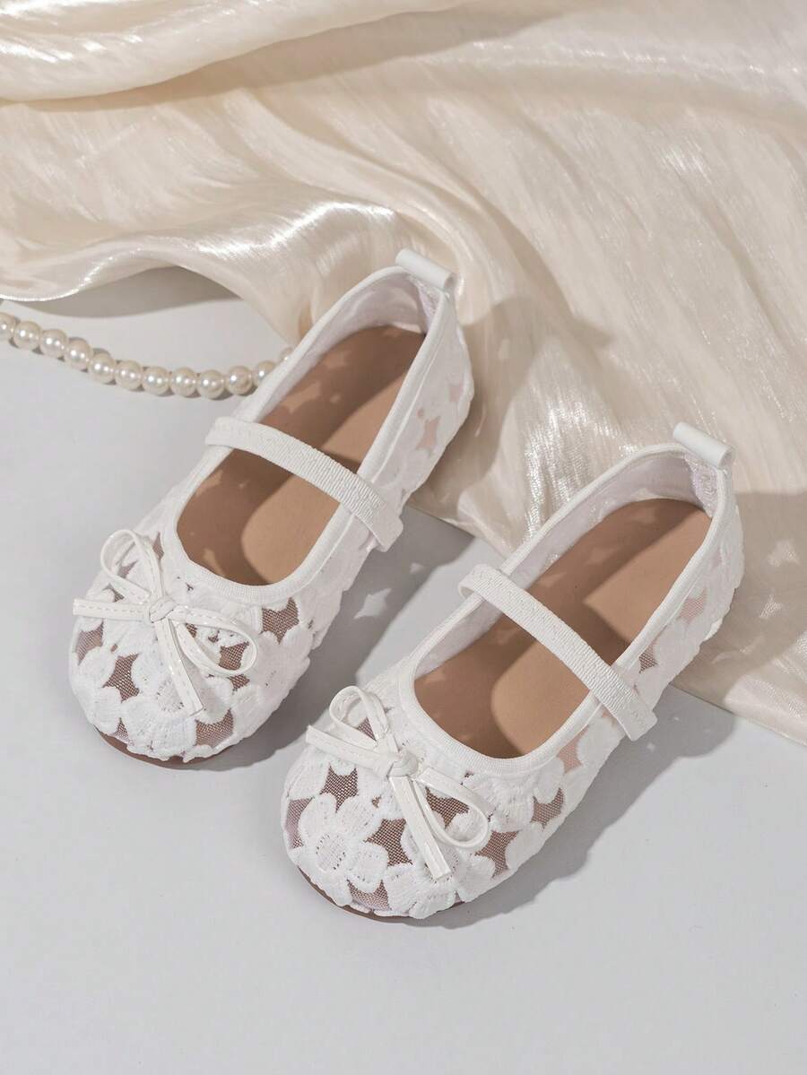 Girls' Low Vamp Ballet Shoes, Princess Style, Elastic Band Design, Suitable For Spring And Autumn, Pairs Well With Dresses And Casual Wear - White - View 1