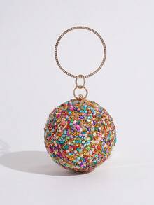 Spherical Small Round Bag With Sparkling Rhinestone Decor, Handheld Evening Bag, Party Bag, Evening Clutch, Fashionable Luxury Bag For Formal Dresses, Parties And Events - Multicolor - View 6
