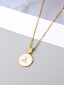 1pc 18k Gold Plated Titanium Steel Necklace With Seashell Pendant, A To Z Alphabets Personalized Necklace Best Gift For Daughter And Suitable For Women - Gold - View 13