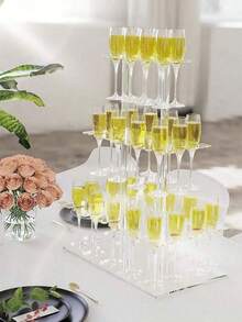 1 Set Party Champagne Display Rack, 2-Tier/3-Tier Thickened Transparent Acrylic Champagne Tower Wine Glass Stemware Holder For Wedding Party - Clear - View 3