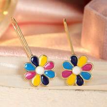DIYCCPC Women's Oil-Drip Daisy Pendant Earrings, Colorful Petal Eye-Catching Design, Daily Wear - Colorful - View 6