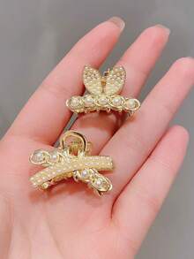 4/8/10/16/20pcs Women's Elegant Pearl Hair Claw Clips, Exquisite Metal Small Hair Clips, Random Assorted Styles, Daily Decoration Gift - White - View 3