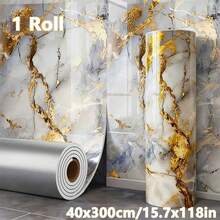 Brodark 1 Roll 40*300/1000cm Self-Adhesive Glossy Luxury Gold Marble Tile Wall Sticker, Peelable Foam Marble Wall Sticker - Waterproof, Moisture-Proof, Easy-Tear Wall Sticker, Suitable For Home Renovation, Kitchen, Bathroom, Background Wall, Office, Store Decoration, Etc., Residue-Free Removal, Seamless Edge Precision Splicing, Bathroom Waterproof Wall Sticker, Easy Installation, Home Decor Material - 40x300cm / 15.7x118in - View 6