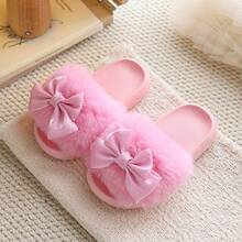 Children's Cute Fluffy Bow Indoor Slippers - Pink - View 2