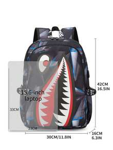2pcs Shark Backpack + Chest Bag Set, Large Capacity Oversized Backpack, Personalized Full Print School Bag, Suitable For School, Travel, Vacation, Oxford Fabric Material, Back To School College Style Combo Bag - Multicolor - View 2