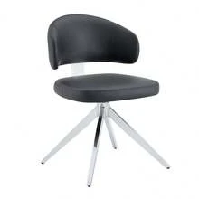 Modern Minimalist Swivel Chair Set (2-Piece)/Dining Chairs With PU Leather Upholstery/Dining Chairs With Metal Frame/360° Swivel/Suitable For Office And Living Room - Black + Silver - View 8