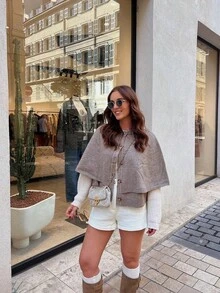 Chunky Knit Shawl Collar Cover Up, Front Button Design, Loose Fit Layering Outerwear For Autumn/Winter, Asymmetric Earth Tone Aesthetic Knit Sweater - Camel - View 9