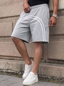 1pc Tween Boys Casual Sports Pants, Minimalist Fashion Stripe Decor Straight Leg Shorts - Light Grey - View 8
